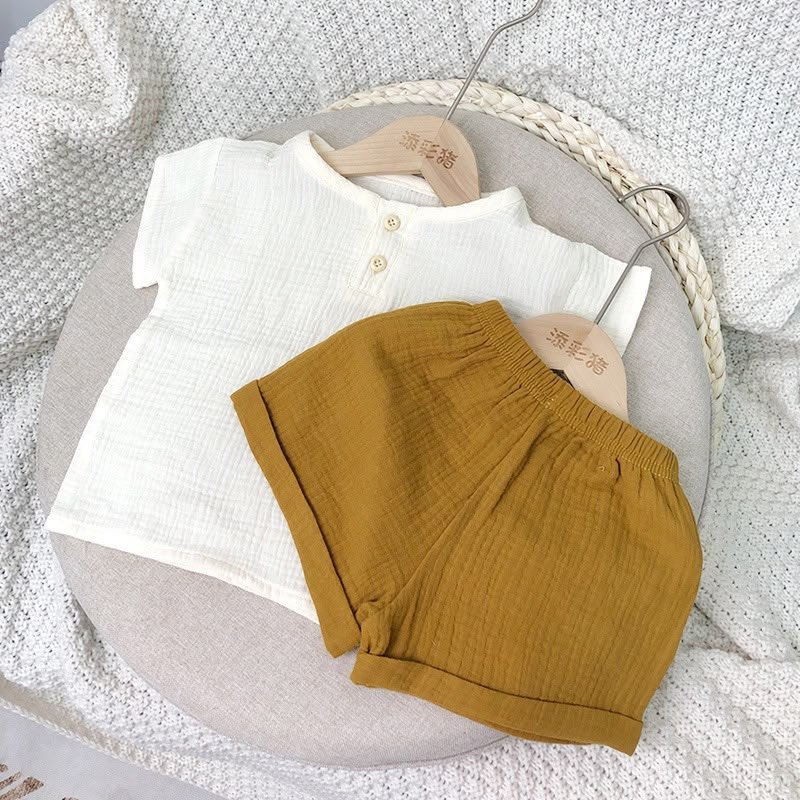 2026 Summer Simple Style Baby Pure Cotton Lightweight Breathable Set for Boys, 2-Piece Infant Clothing Set, Nordic Style